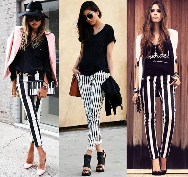 black and white striped trousers