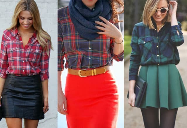 how to wear a plaid shirt with skirt