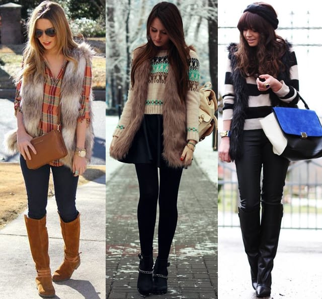 fur vest outfit ideas