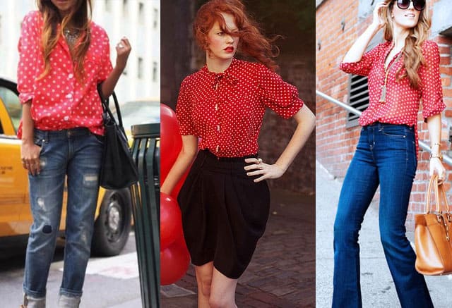 polka dots red blouse