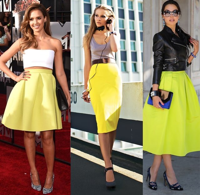 what to wear with a yellow skirt
