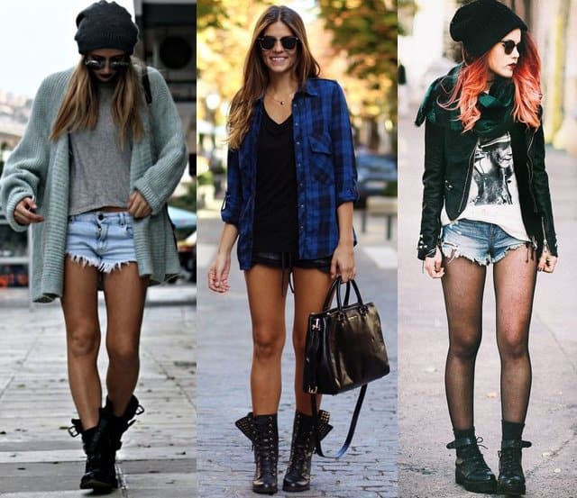 combat boots with denim shorts