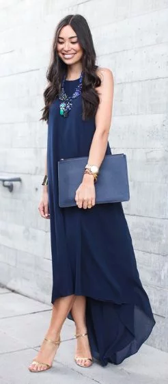what color goes with long midnight blue dress