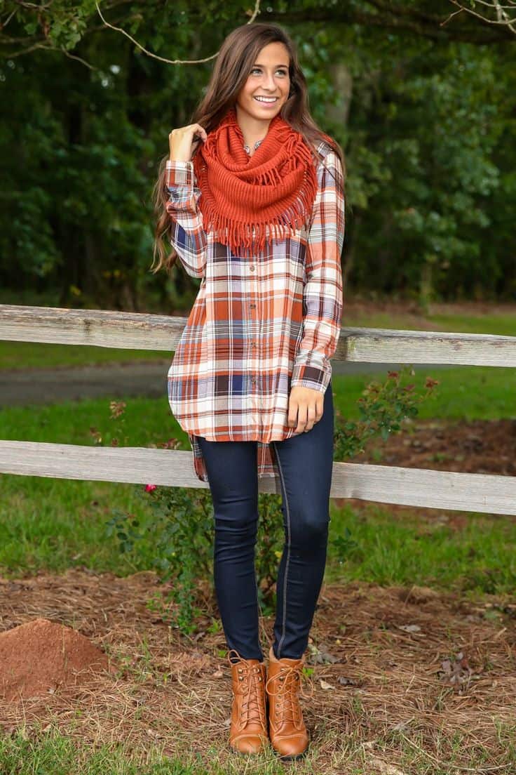what color goes with burnt orange scarf