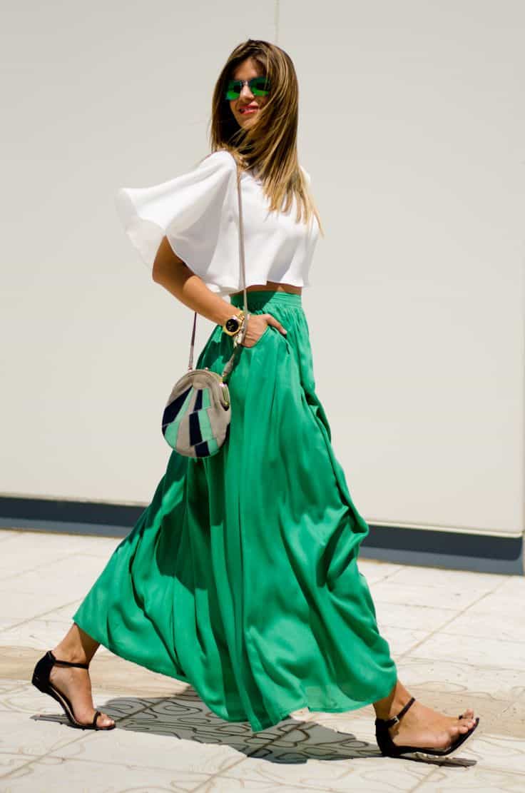 colors that go with emerald green maxi skirt