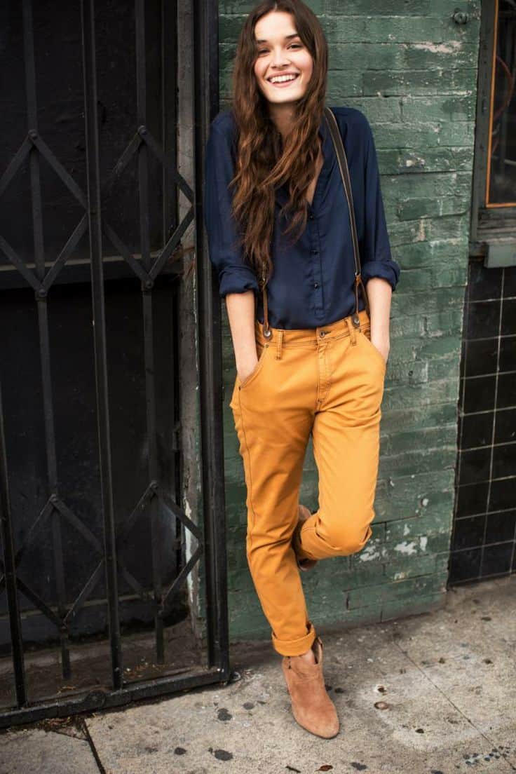 what color goes with mustard yellow pants