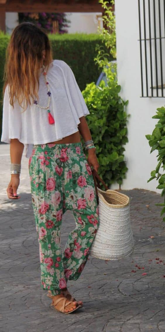 floral printed pants for beach outfit