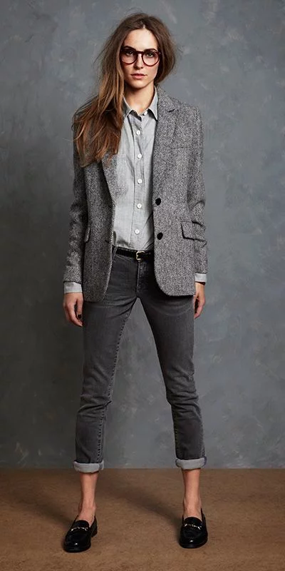 girly tomboy style: grey blazer