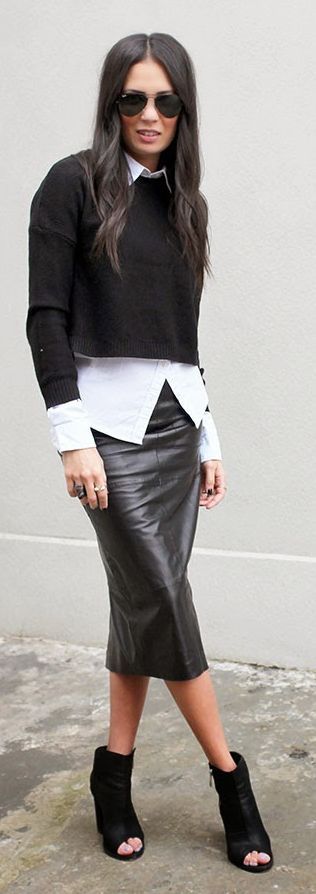 how to wear leather pencil skirt