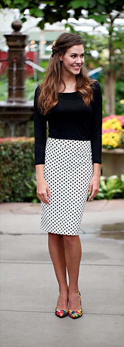 what to wear with polka dot pencil skirt