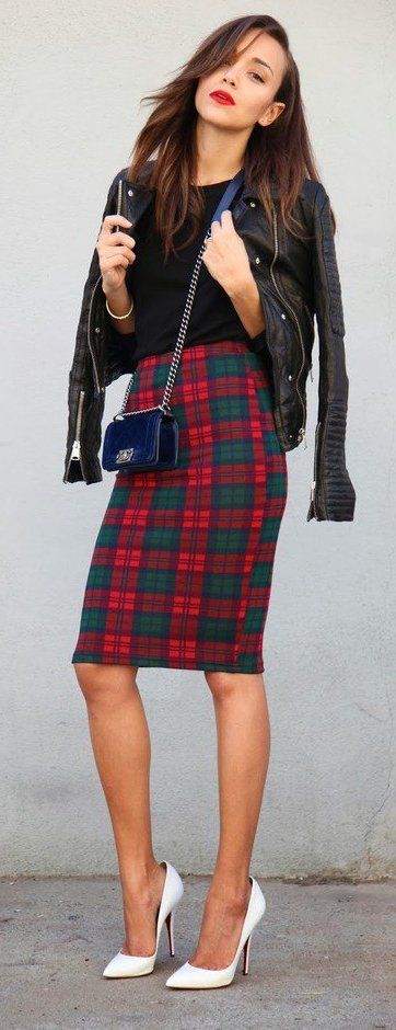 what to wear scotland plaid pencil skirt