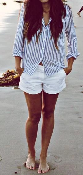 striped button up shirt to the beach
