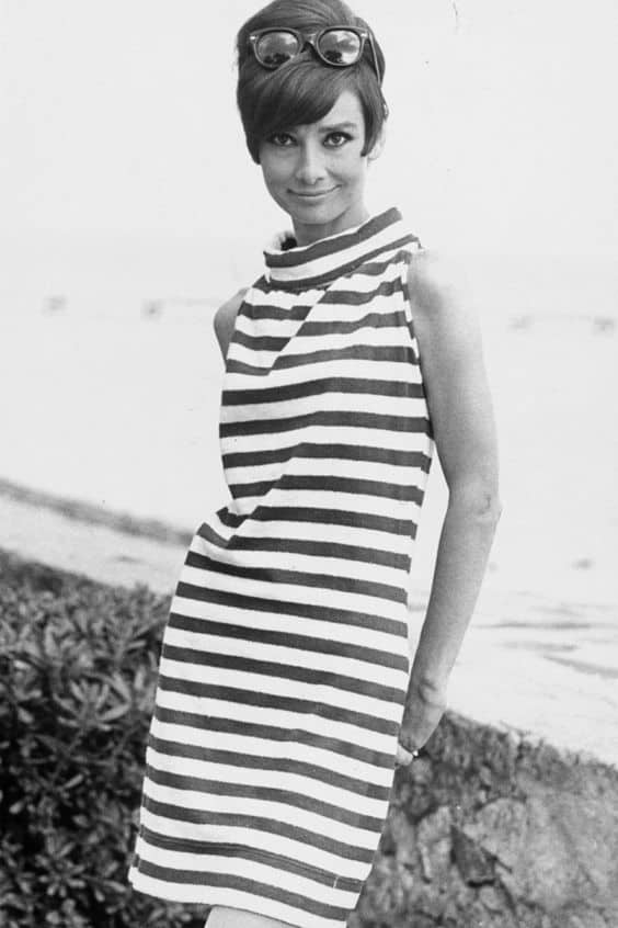 Audry Hepburn in striped dress