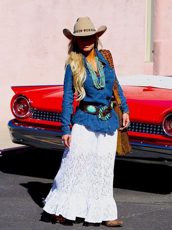 white maxi lace skirt in country style