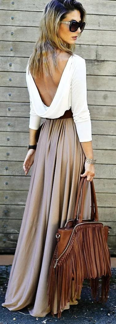 what color goes with taupe maxi skirt