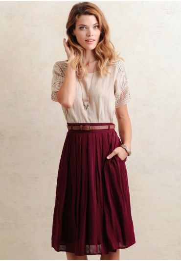 colors that go with burgundy shiffon midi skirt