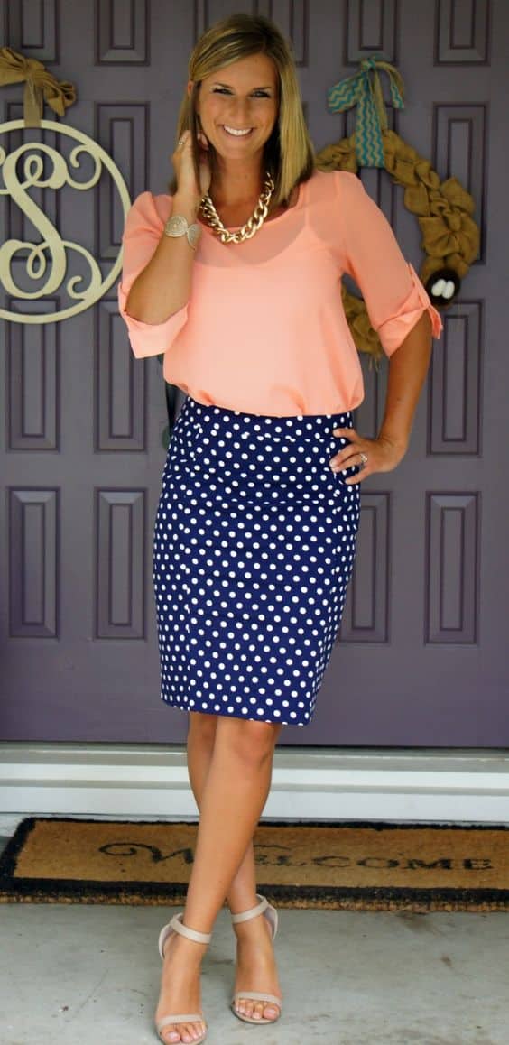 what color goes with peach shiffon blouse