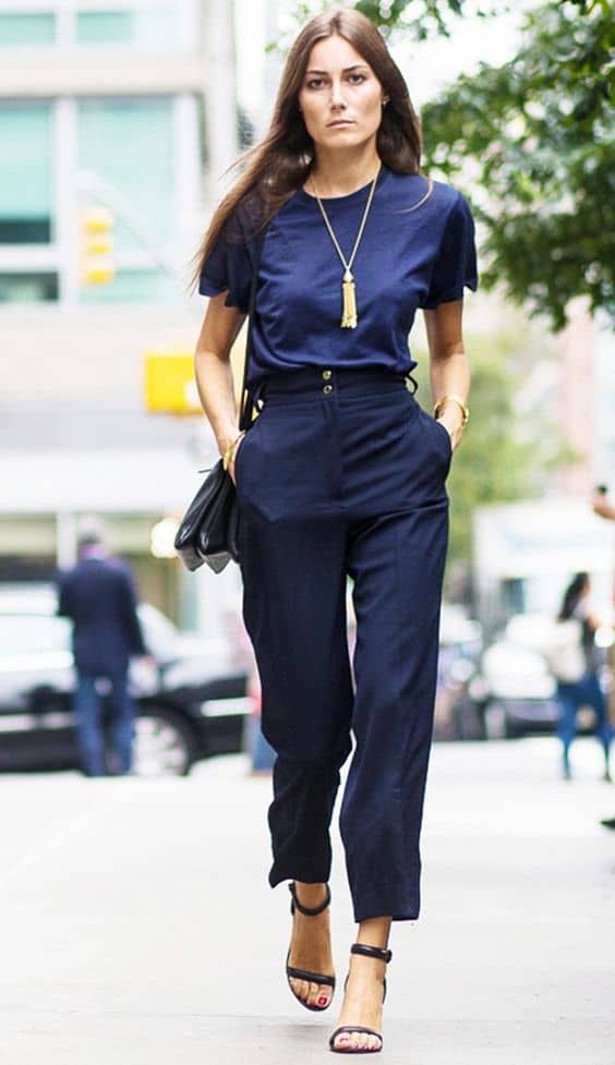 outfit with navy blue T-shirt