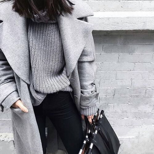 Light gray knitted sweater with gray coat