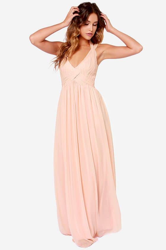 outfit with peach maxi dress