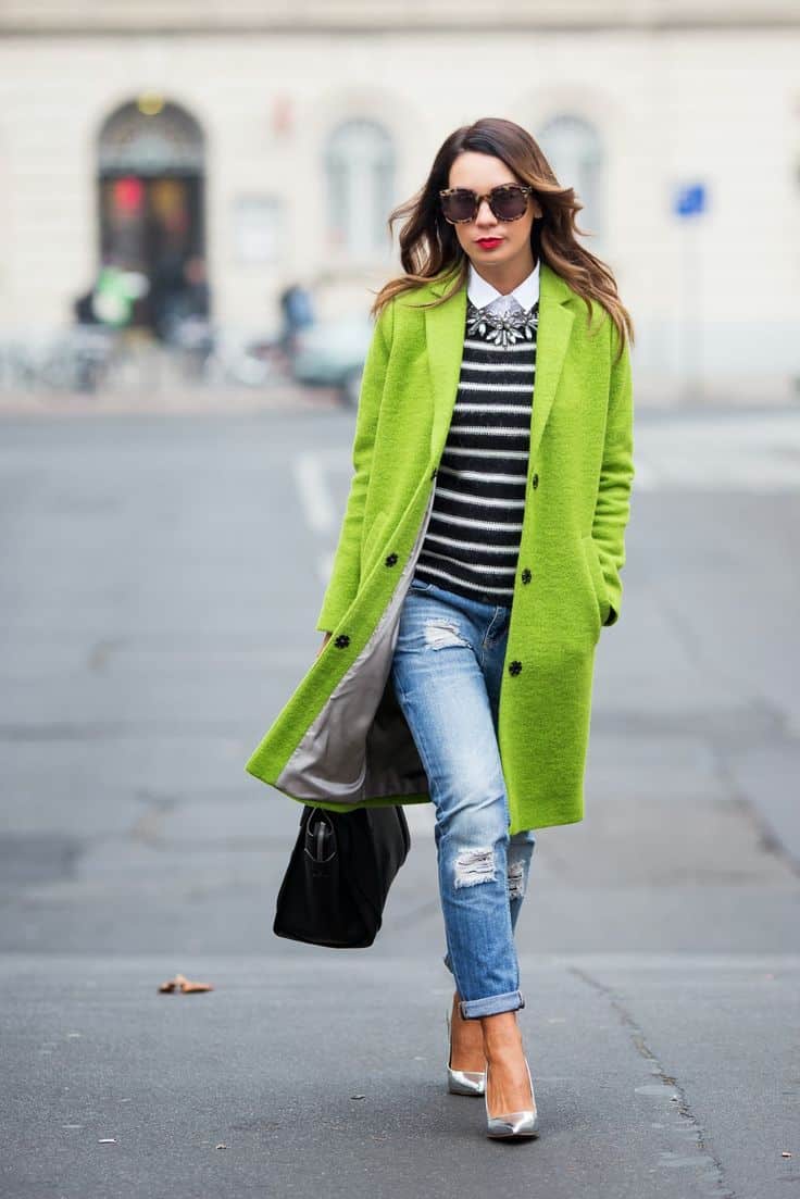 outfits with lime green trench coat