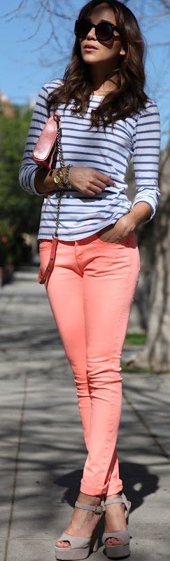 colors that go with coral pink skinnies