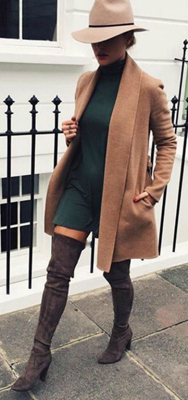 what to wear with dark brown over thee knee boots