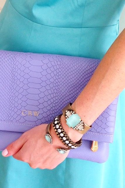 outfit with light purple clutch
