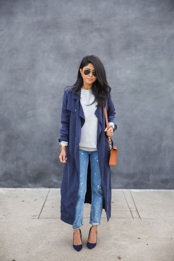 outfit with navy blue coat