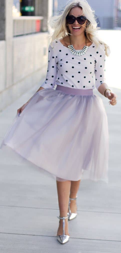 what color goes with lavender shiffon midi skirt