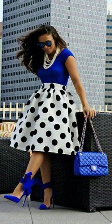 what to wear with polka dot pleated skirt