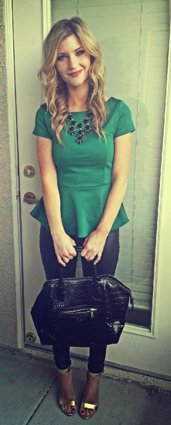 what to wear with emerald green peplum top