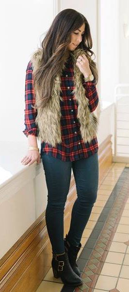 what to wear with faux fur vest