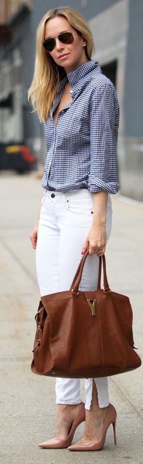 what to wear with gingham button up shirt
