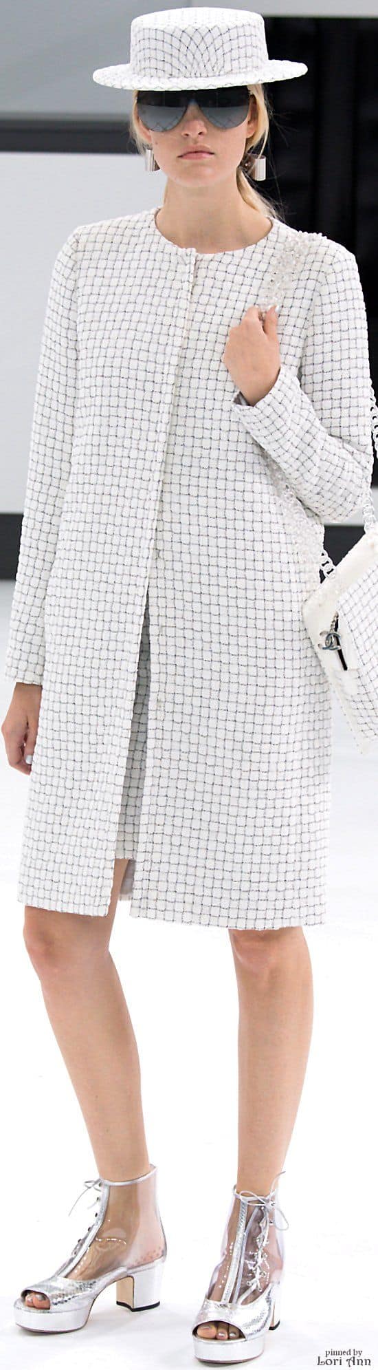 gingham coat and panama hat in Chanel style