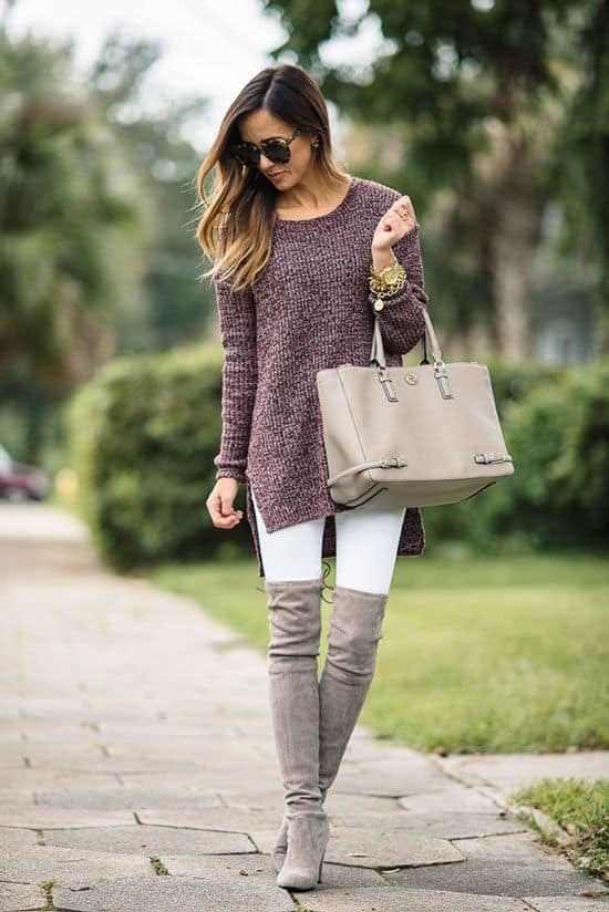 what to wear with gray over thee knee boots