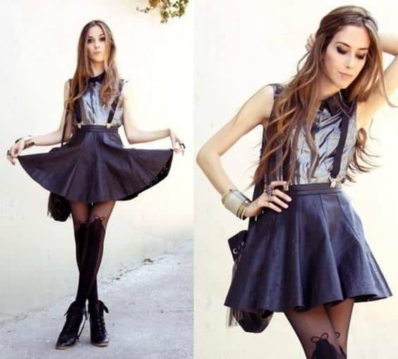 suspenders with leather circle skirt