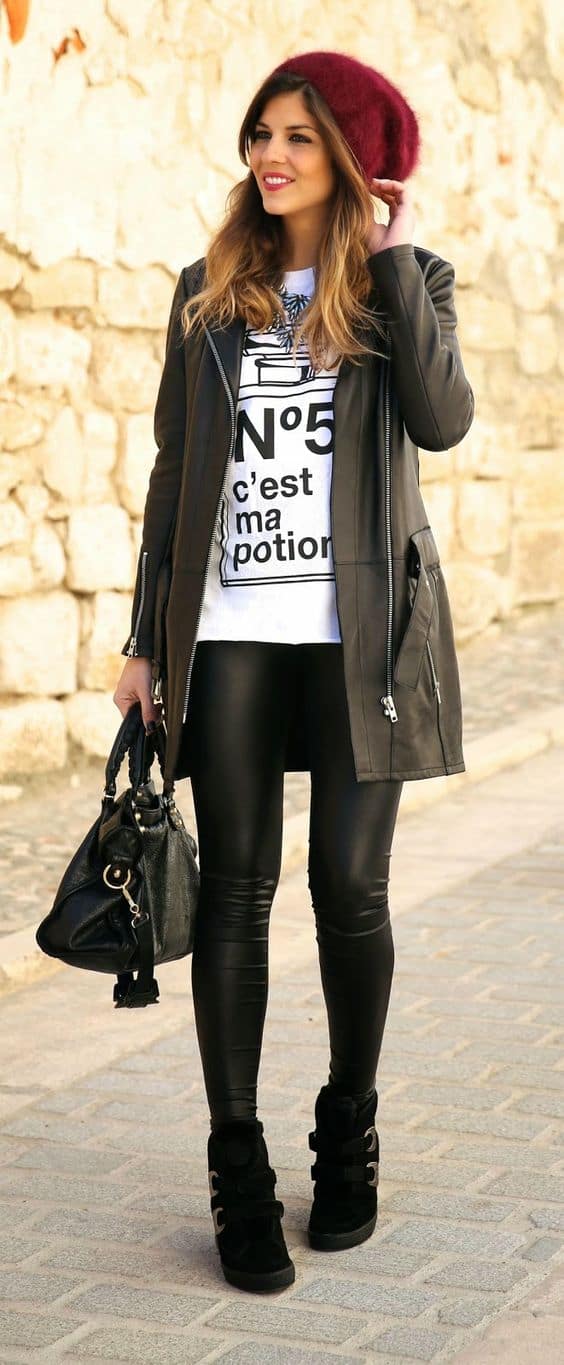 how to wear graphic tee with leather