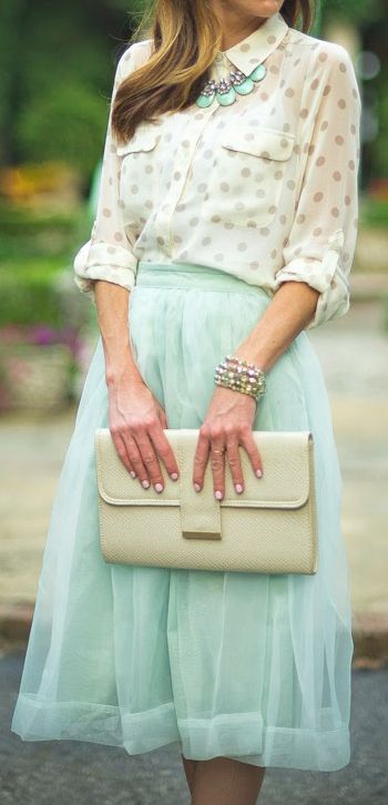 outfit with mint green shiffon skirt