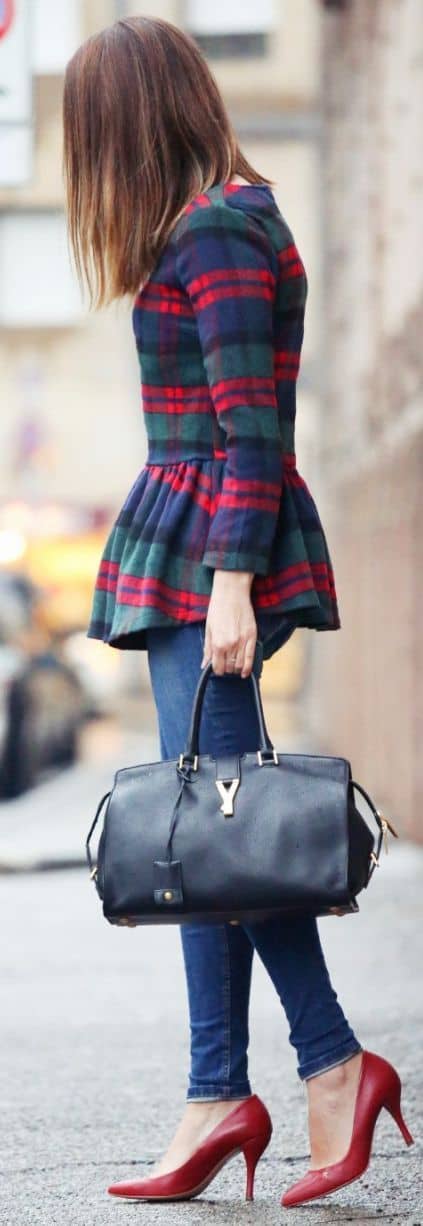 outfit with plaid peplum top