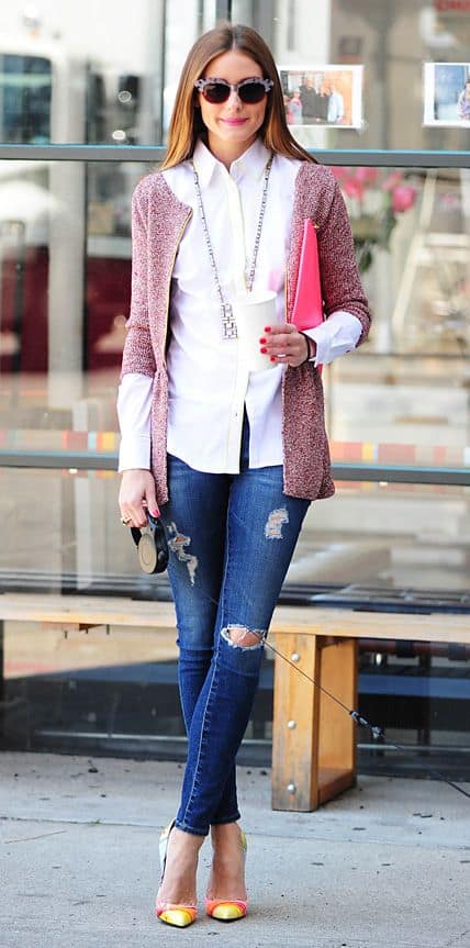 Olivia Palermo in ripped skinnies