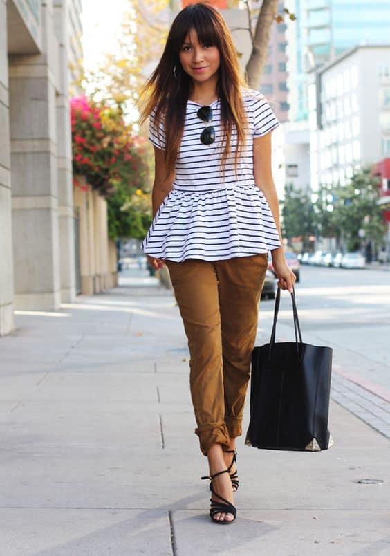 outfit with striped peplum top