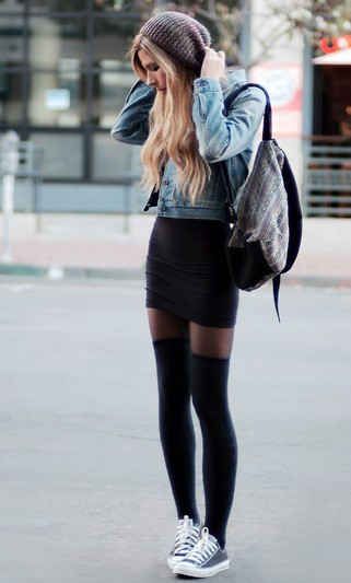 outfit with thigh high socks and trainers