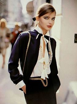 white blouse with blazer in Chanel style