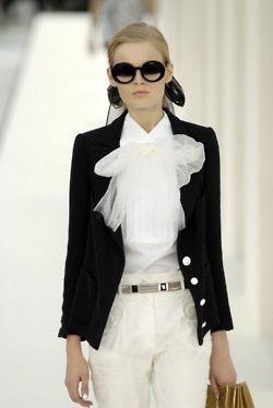 white bow and jacket in Chanel style