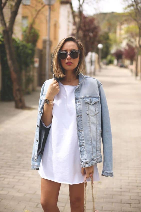 what to wear with pale blue jean jacket