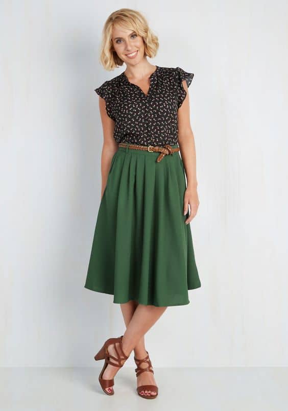 colors that go with forest green midi skirt