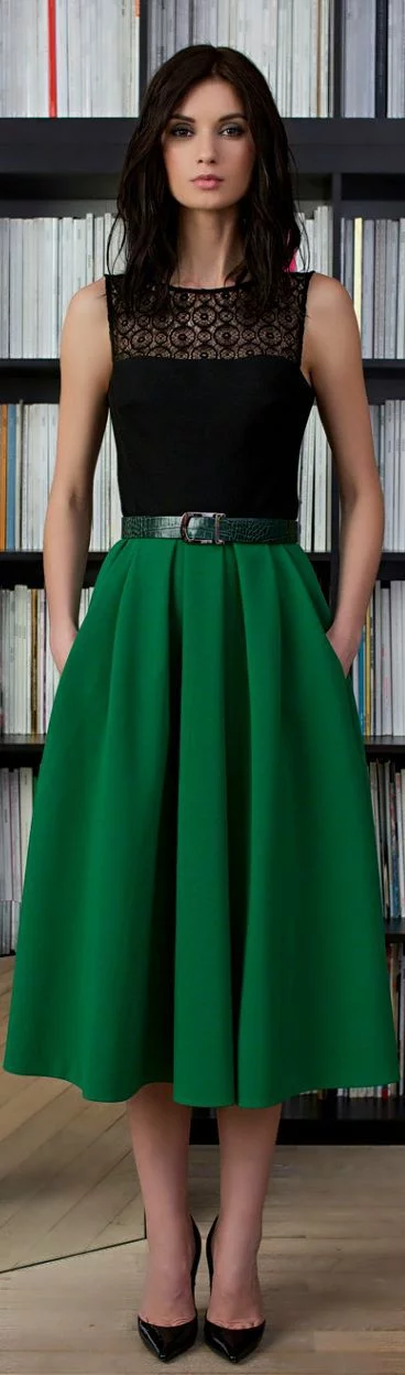 what color goes with forest green midi fabolous skirt