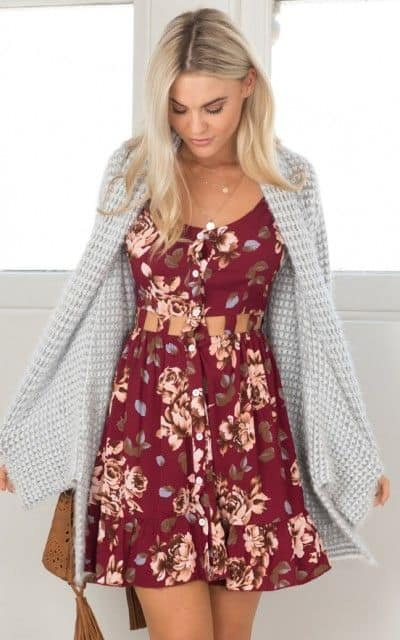 colors that go with wine floral mini dress