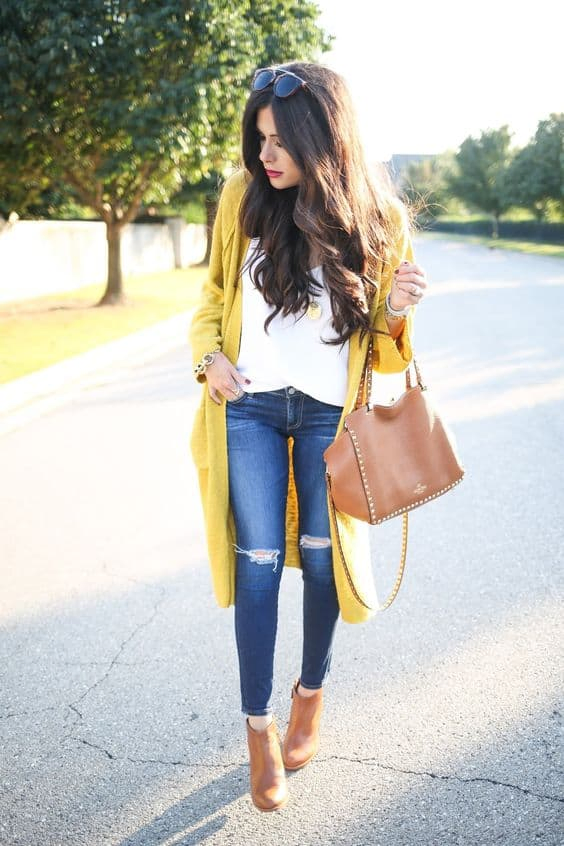 colors that go with yellow cardigan